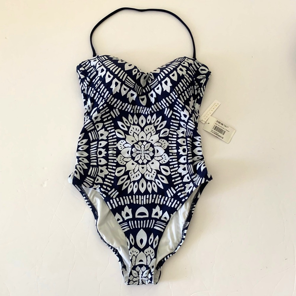 NWT Trina Turk Indochine Bandeau Tribal Floral Lace-up One Piece Swimsuit 6 4 Sm - Picture 4 of 16